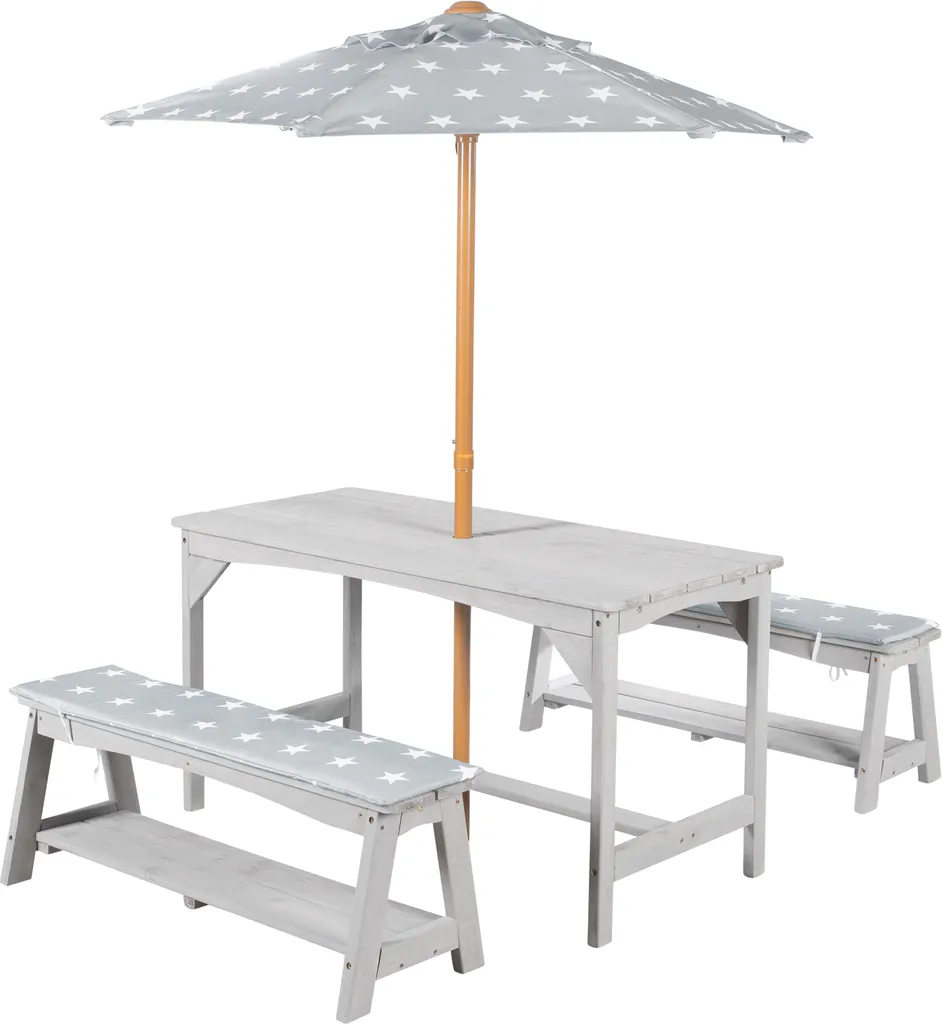 Mobilier jardin enfant roba : stop au soleil avec parasol et bois robuste