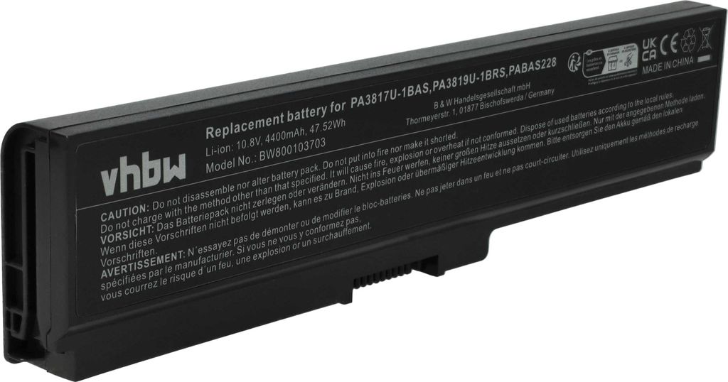 vhbw Akku Ersatz für Toshiba PA3817U-1BRS, PA3817U-1BAS für Produktbild 