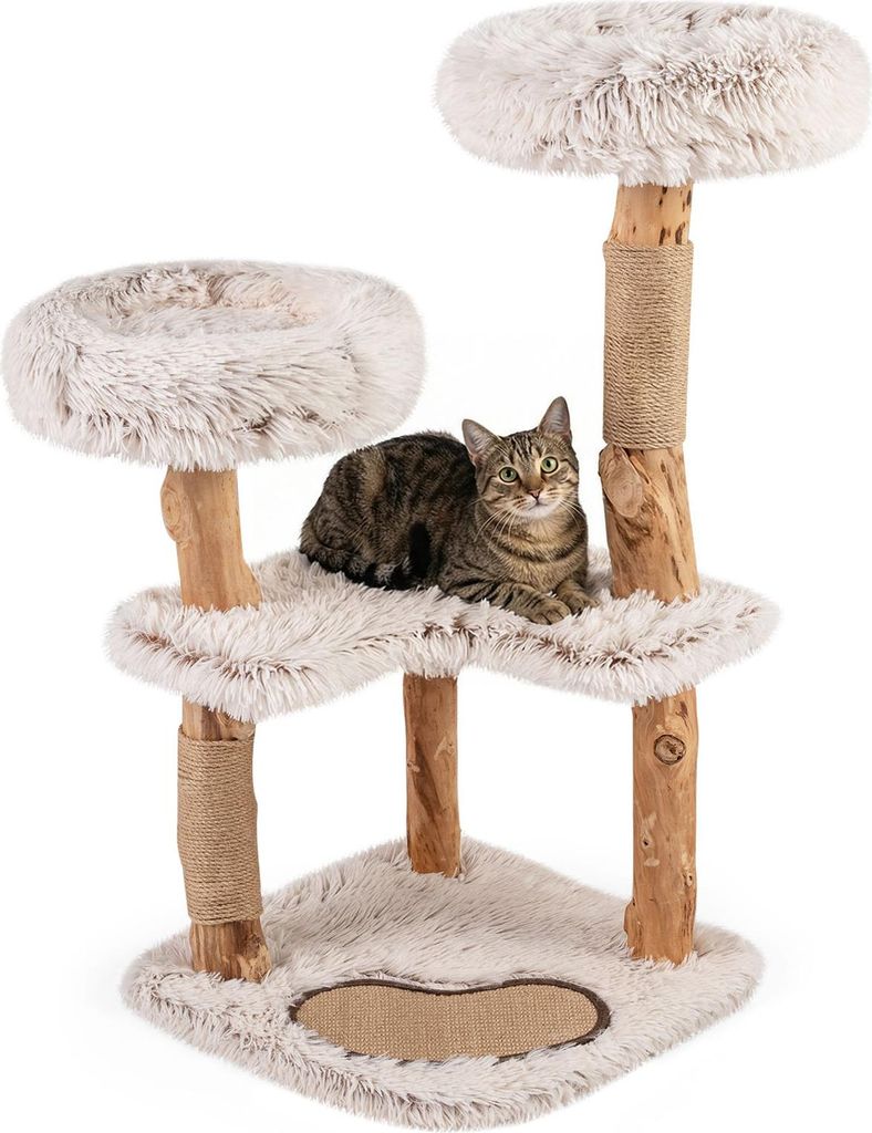 COSTWAY Kratzbaum Holz, 101 cm, Katzenbaum mit Kratzpfosten Produktbild 
