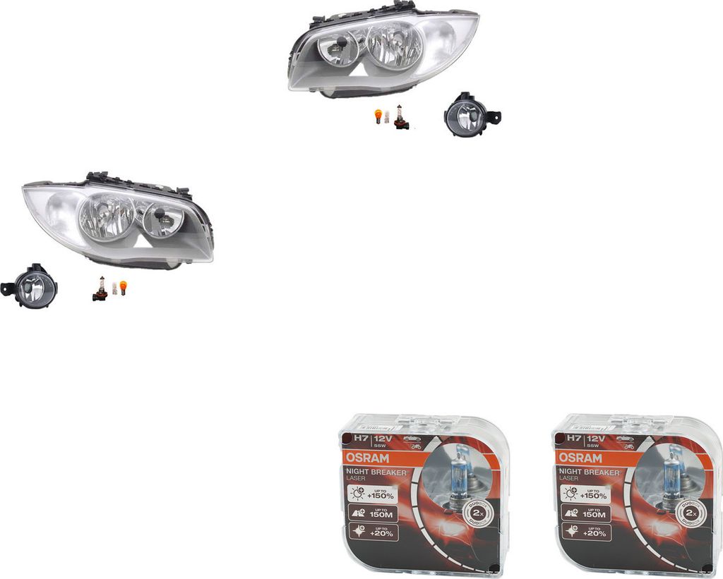 Johns, Scheinwerfer + Osram Night Breaker Laser passend für BMW 1 E81 E87 09/04-02/07 63126924485 6924485 63126924486 6924486 63176924655 6924655 ...