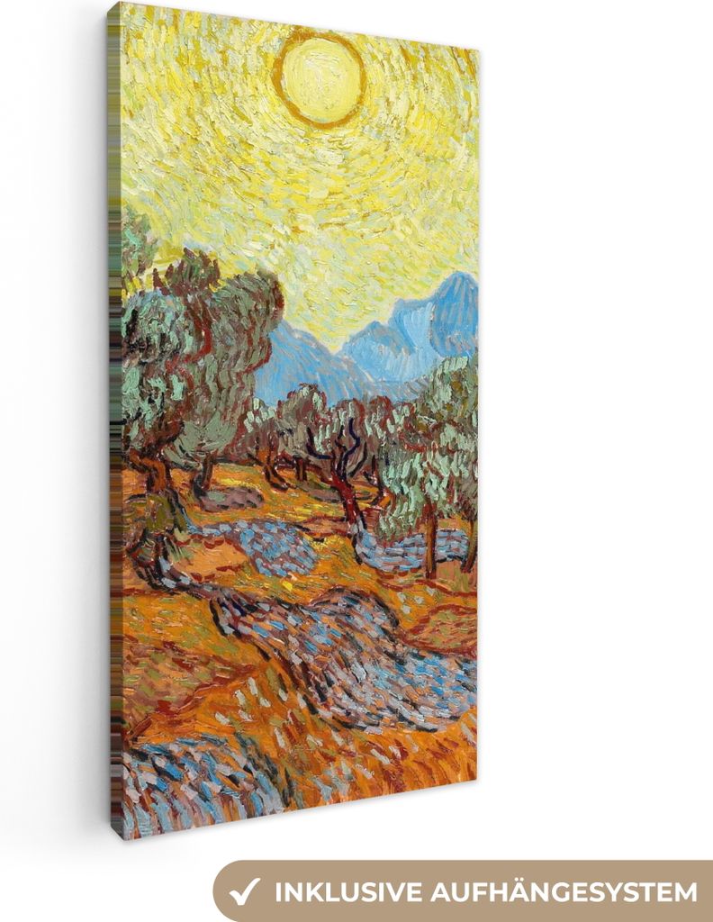 MuchoWow - Leinwandbilder - Olivenbäume mit gelbem Himmel und Sonne - Vincent van Gogh, Wandbild, Wanddeko Bilder Wohnzimmer, 20x40 cm
