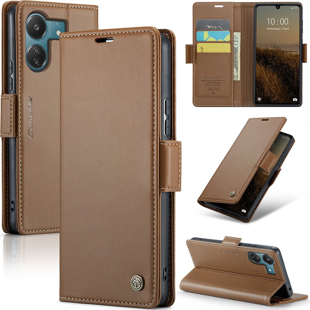 Xiaomi Redmi 13C /Poco C65 Hülle, Leder Brieftasche Kartenfach Schutzhülle mit Standfunktion für Xiaomi Redmi 13C /Poco C65 Braun