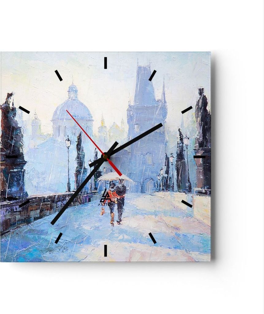 Wanduhr - Quadrat - Glasuhr - Brücke Stadt Prag - 30x30cm - Produktbild 