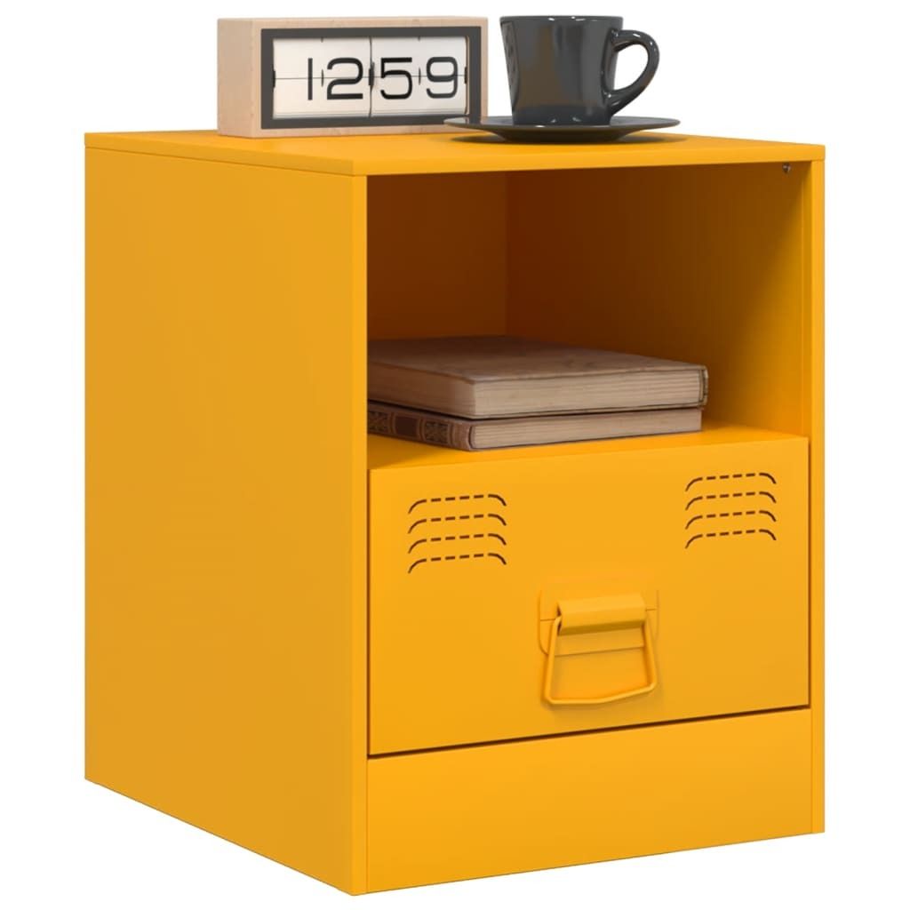 Möbel 2er Set Nachttisch Modernes - Nightstand/Nachtschrank für Schlafzimmer - Senfgelb 34,5x39x44 cm Stahl Top1648302