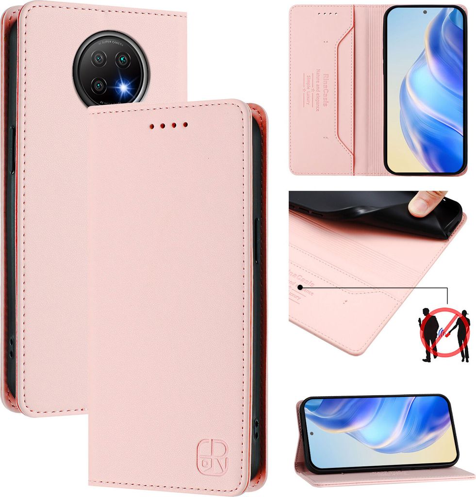 Lederhülle für Xiaomi Redmi Note 9T Hülle Flip Brieftasche Kartenfächern Ständer Schutzhülle Pink