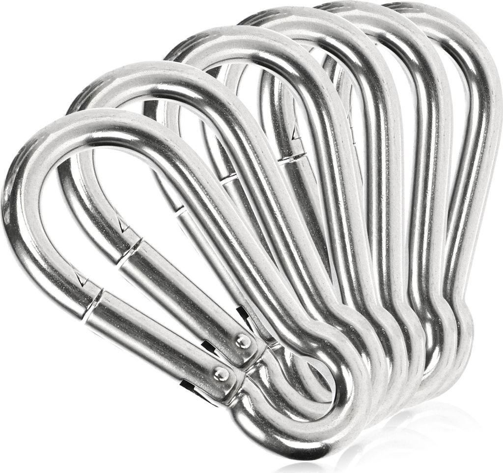 com-four 6x Karabinerhaken - Premium Karabiner aus witterungsbeständigem Edelstahl 304 - Stahl-Haken mit 65 kg Tragkraft / WLL für Schlüsselan...