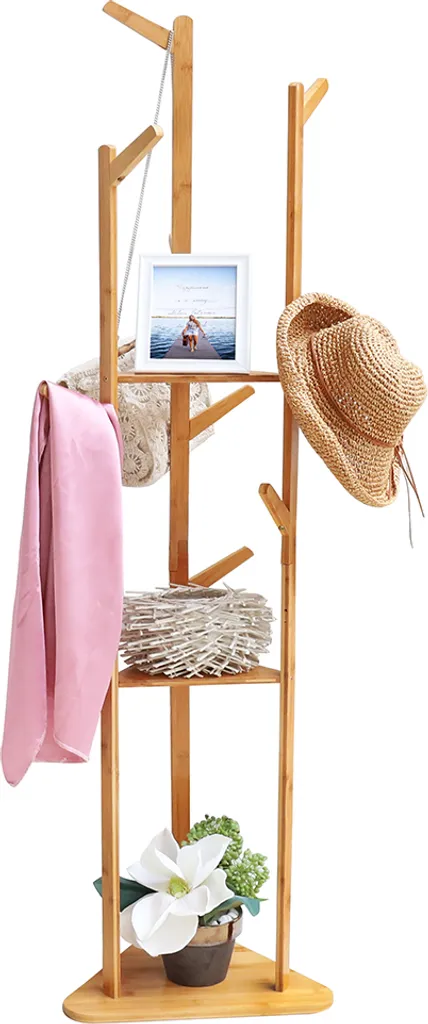 Vestiaire d'entrée en bambou avec 3 étagères de rangement - Style Naturel
