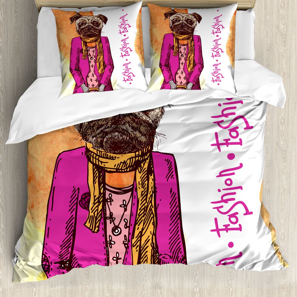 ABAKUHAUS Mops Bettbezug, Mode Schal Jacke, Milbensicher Allergiker geeignet mit Kissenbezügen, 155 cm x 220 cm - 80 x 80 cm, Hot Pink Bernstein