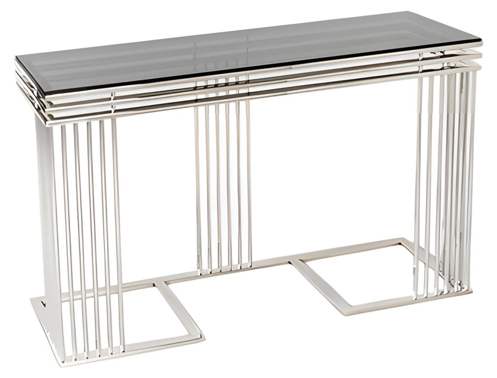 Moderner grauer Konsolentisch aus Metall und Glas