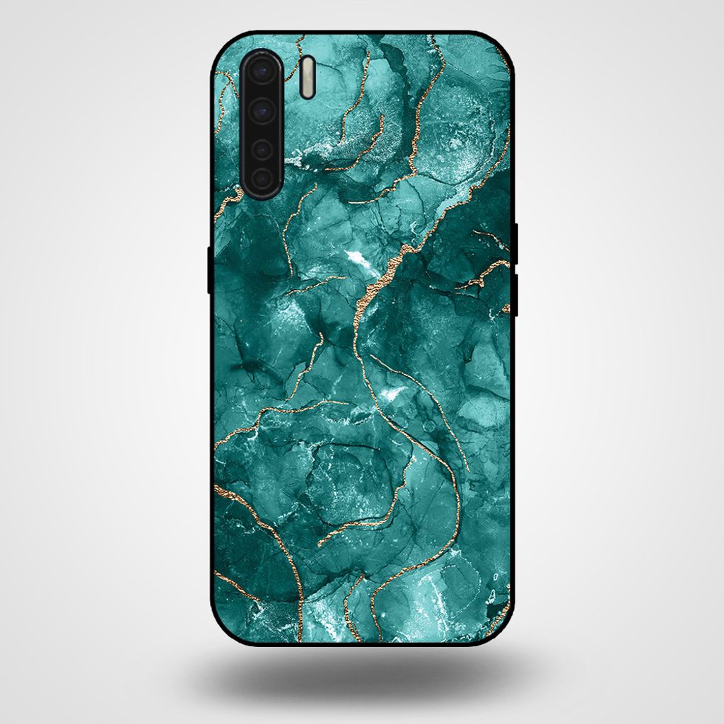 Smartphonica Handytasche für OPPO A91 mit Marmordruck - TPU Rückseite Fall Marmor Design - Gold Grün
