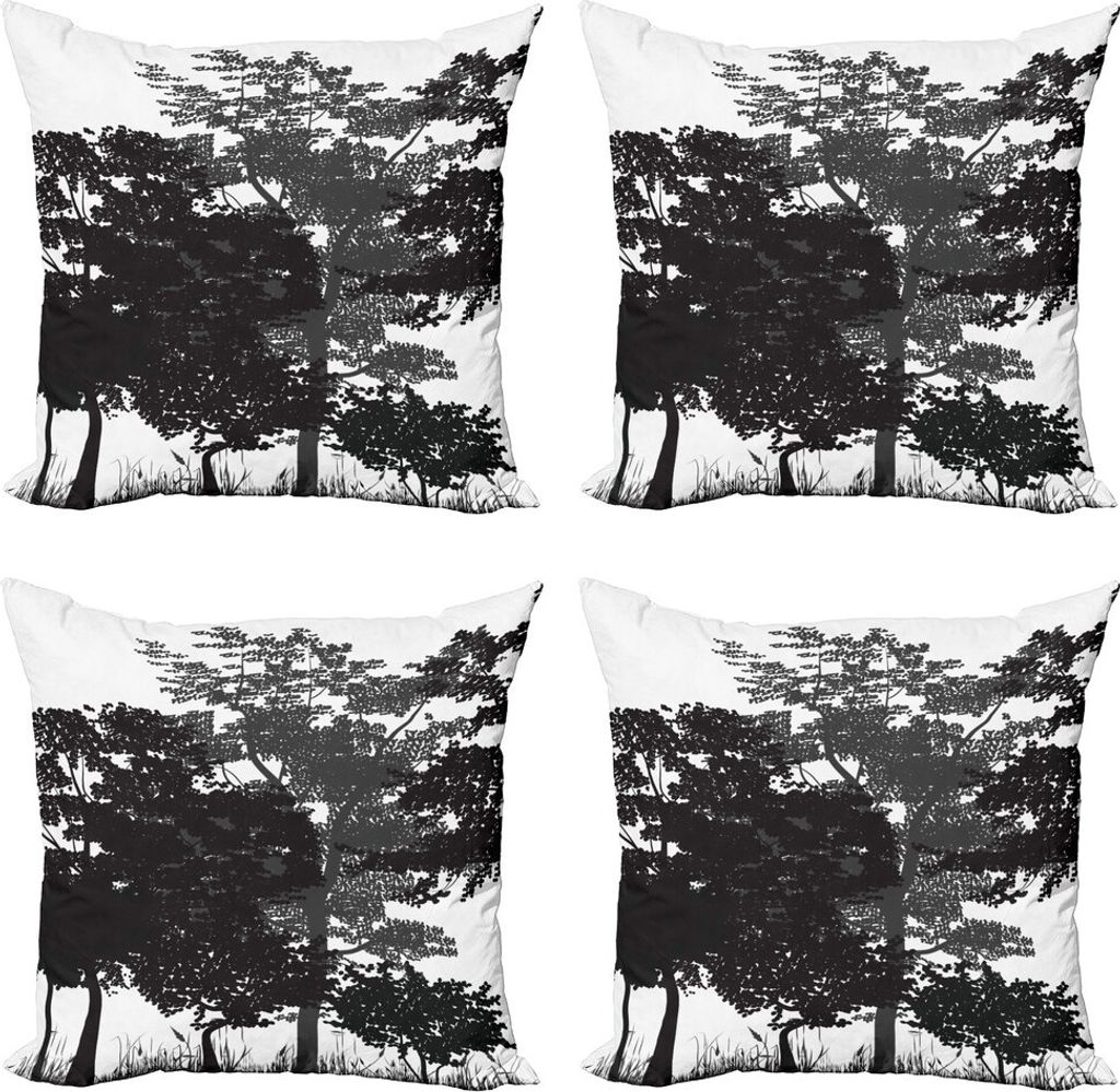 ABAKUHAUS Wald Kissenbezug Set (4 Stück), Laubbäume Natur, Moderner Doppelseitiger Digitaldruck, 40 cm x 40 cm, Schwarz, Grau, Weiß