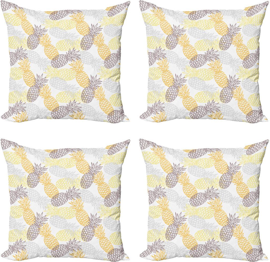 ABAKUHAUS Früchte Kissenbezug Set (4 Stück), Exotische Ananas Tropen, Moderner Doppelseitiger Digitaldruck, 60 cm x 60 cm, Marigold schwachgrau