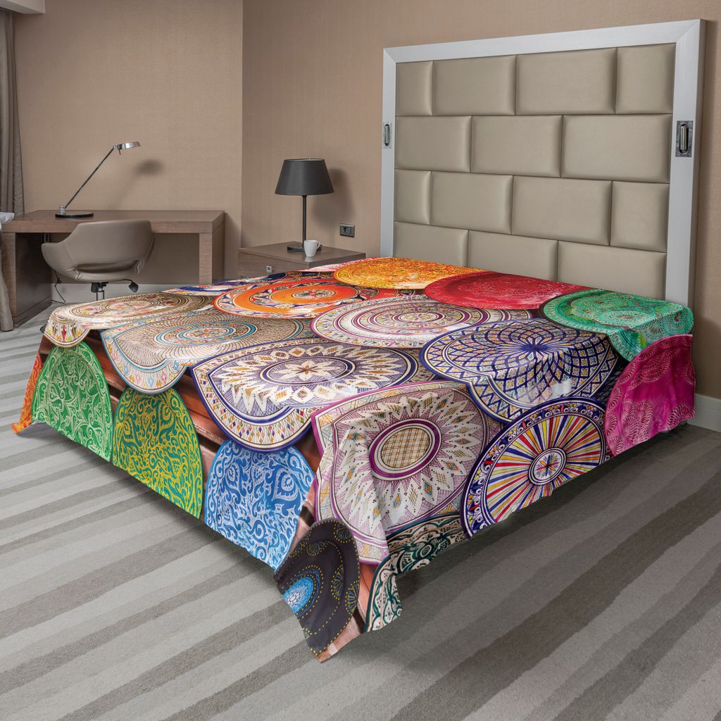 ABAKUHAUS marokkanisch Bettlaken, Traditionelles Arabisches Bunte Platten Auf Dem Markt In Marrakesch, weiches bequemes oberes Bettlaken für ein d...