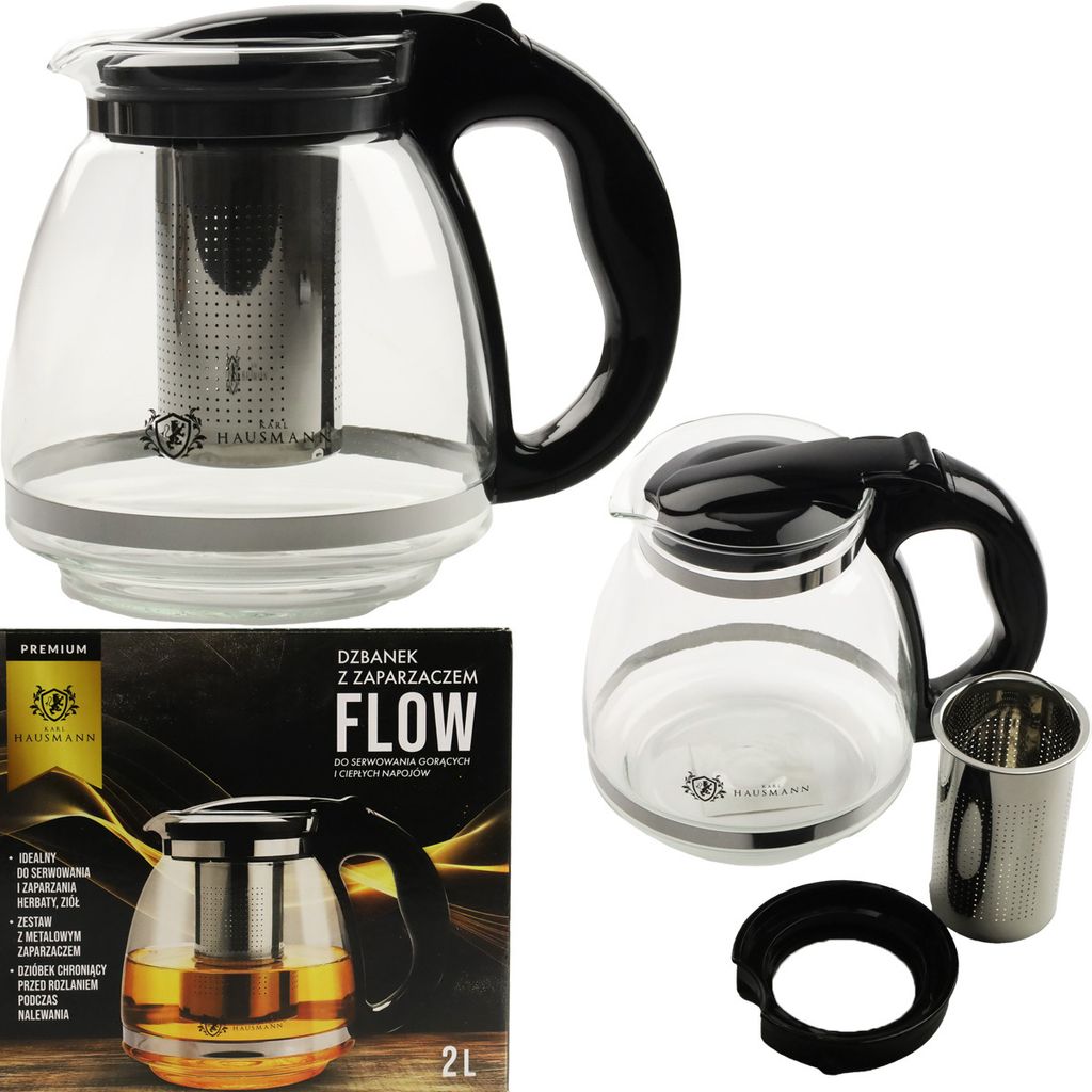 Glas-Teekanne mit Teesieb, Teekessel 2L Teebereiter Glaskanne Teekrug Schwarz