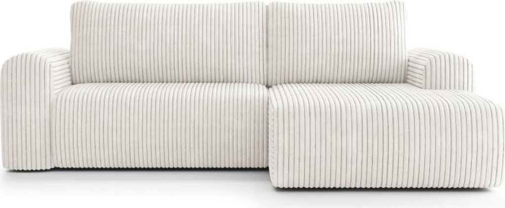 A white corduroy sectional sofa with a chaise lounge.