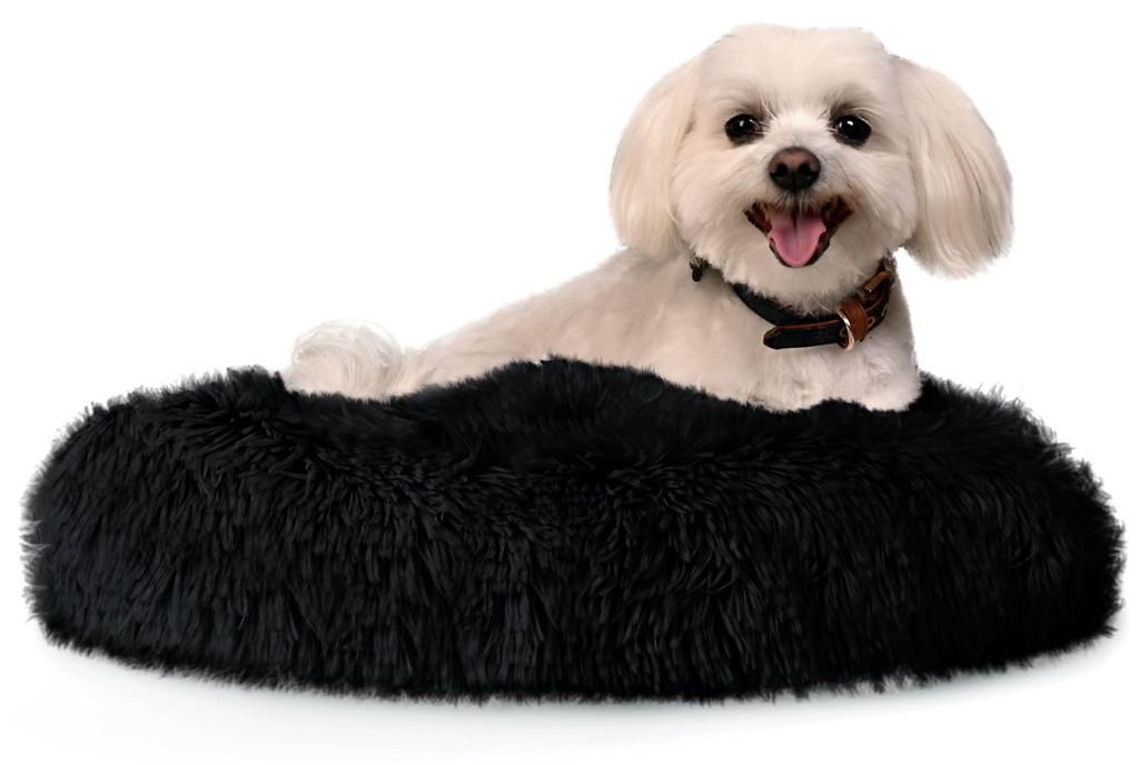 Flauschiges Hunde- und Katzenbett 140x140x20 cm XXXXXL aus weichem, pelzigem SHAGGY Stoff - Wolkenkissen in schwarz