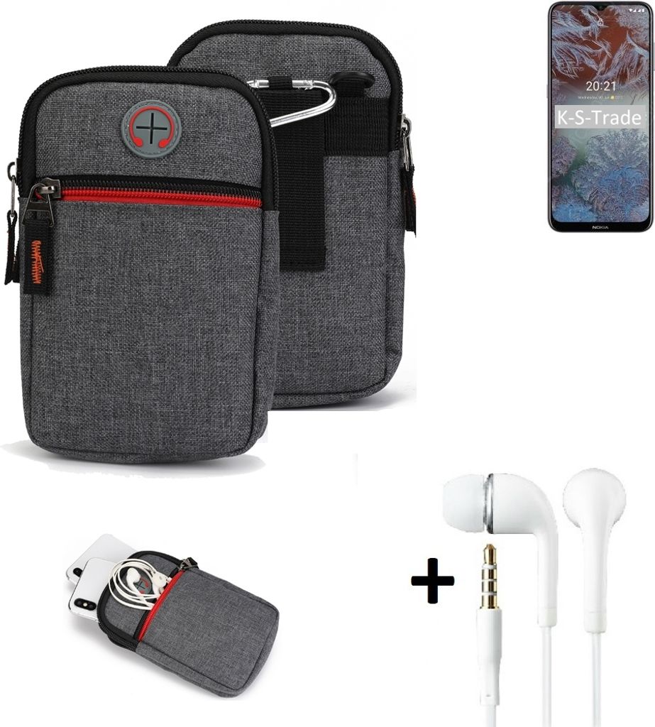 K-S-Trade Gürteltaasche + Kopfhörer kompatibel mit Nokia G10 Handy Tasche Holster Schutz Hülle Handy Hülle grau Zusatzfächer 1x