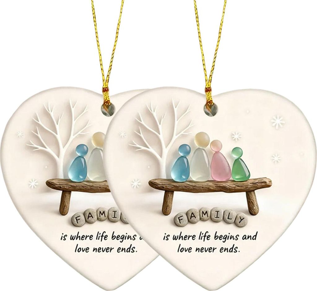 Herzförmiger Familienschmuck aus Treibglas, handgefertigt, Herzförmiger Treibglas-Anhänger für Weihnachtsbaum und Zuhause