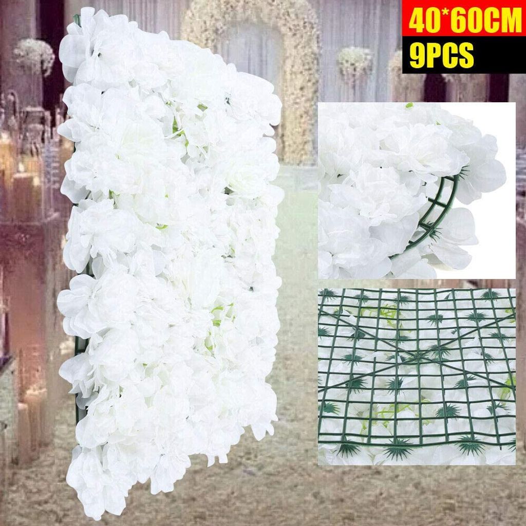 9 Stück Künstliche Blumenpaneele Hochzeit Hintergrund Blumenwand Rosenwand Kunstblumen Wand für Garten Hochzeit party Nachbildung ( milchig weiß)