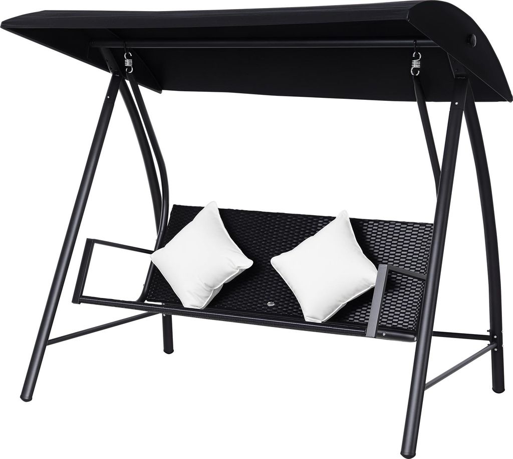 3-Sitzer Hollywoodschaukel Schaukel Polyrattan Metall mit Kissen belastbar bis 360kg Neu (Schwarz)