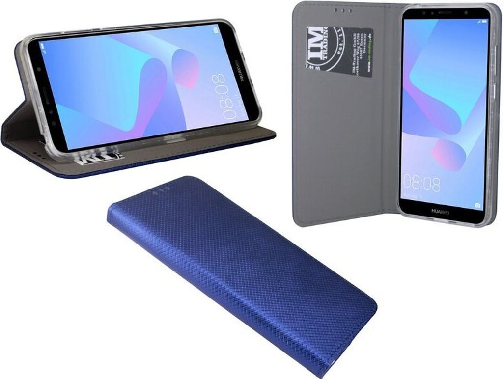 Huawei Y6 2018 Handyhülle Tasche Flip Case Smartphone Schutzhülle Blau