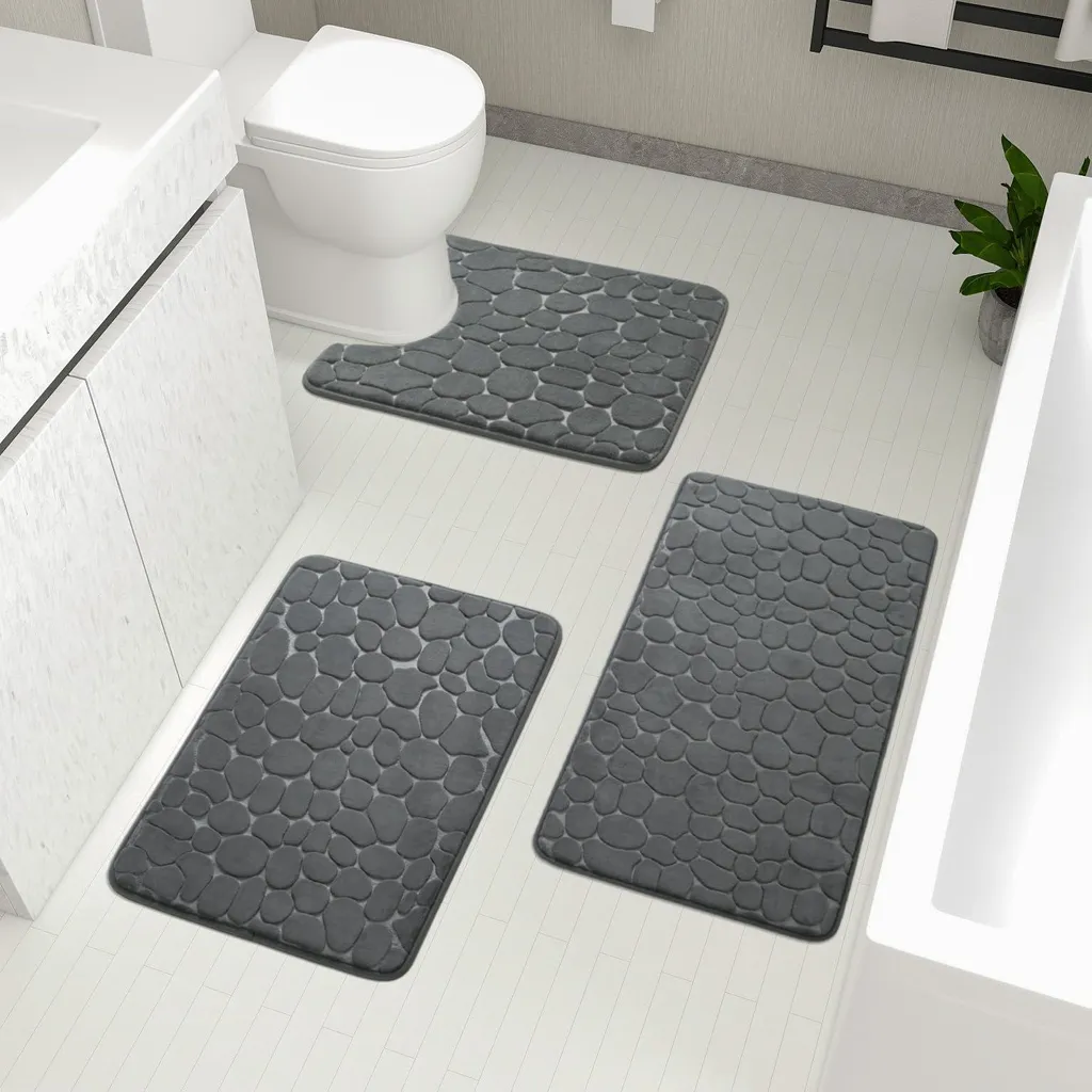 Tapis de bain antidérapants et lavables en mousse épaisse gris foncé