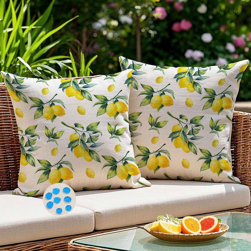 Set mit 2 Outdoor-Kissen (40 x 40 cm), gelb, grün, zitronengelb, wetterfeste Kissenbezüge, Sofakissen, Dekokissen, Gartenkissen, wasserdichte Som...