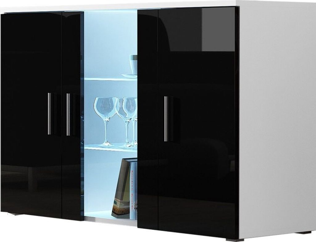 Komoda Furniture24 Soho S-7, moderní design, bílá/černá, Obrázek produktu 