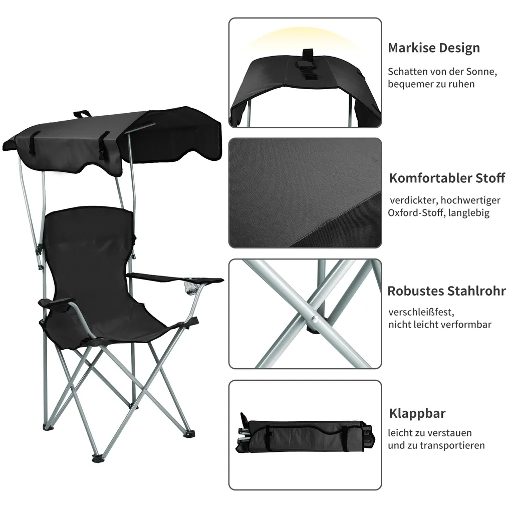 Chaise de camping avec tente intégrée - Chaise pliante noire de pêche