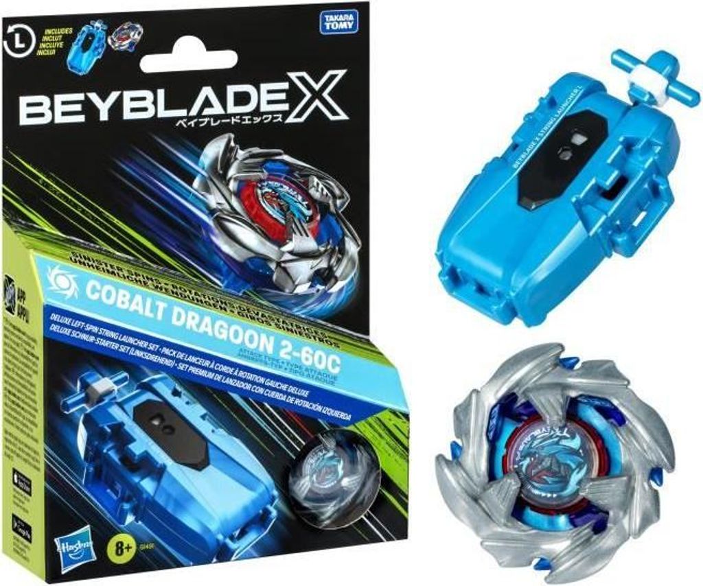 Beyblade X Pack Cobalt Dragoon 2-60C mit Deluxe-String-Launcher, Linksdreher, ab 8 Jahren