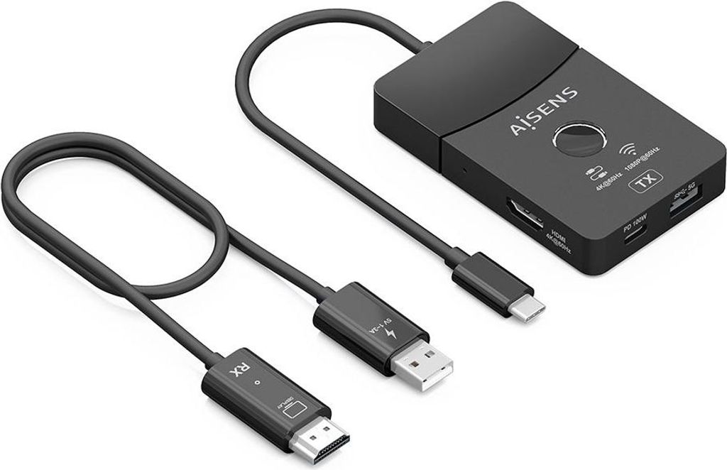 AISENS ASWL-H2KDC30M05-BK, Verkabelt & Kabellos, USB 3.2 Gen 1 (3.1 Gen 1) Type-C, 100 W, Schwarz, 5 Gbit/s, 4K Ultra HD