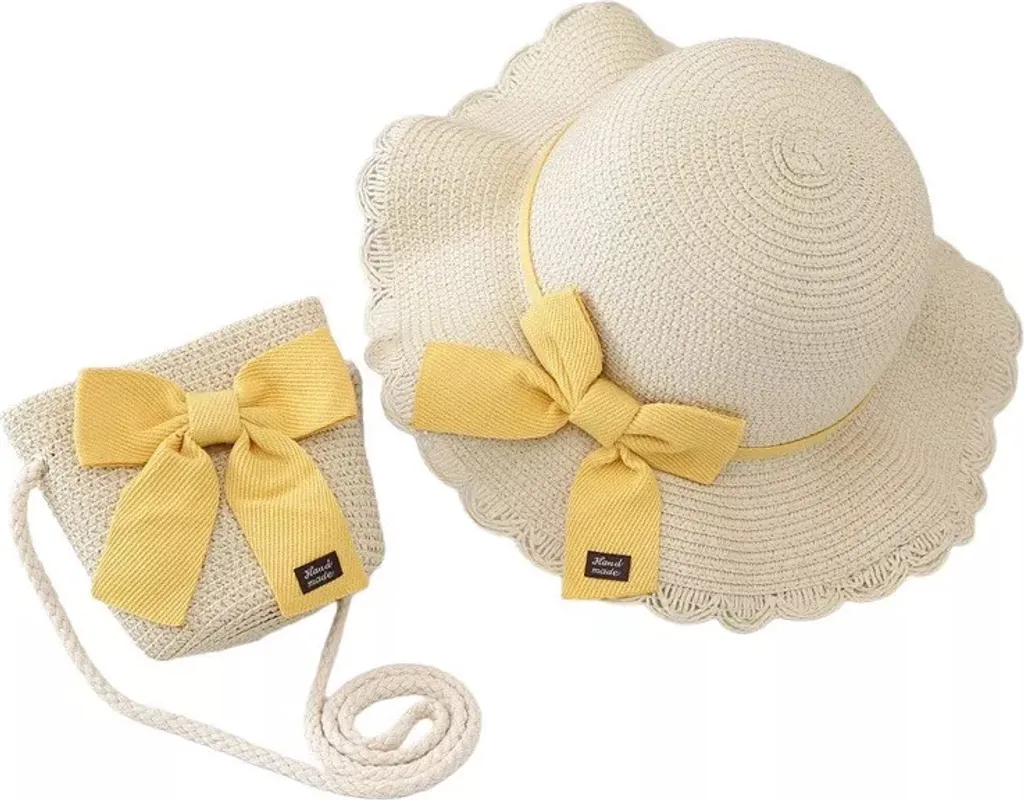 Offerta KIT Mare Bambina CZ45: Cappello Paglia 52cm + Borsetta Fiocco