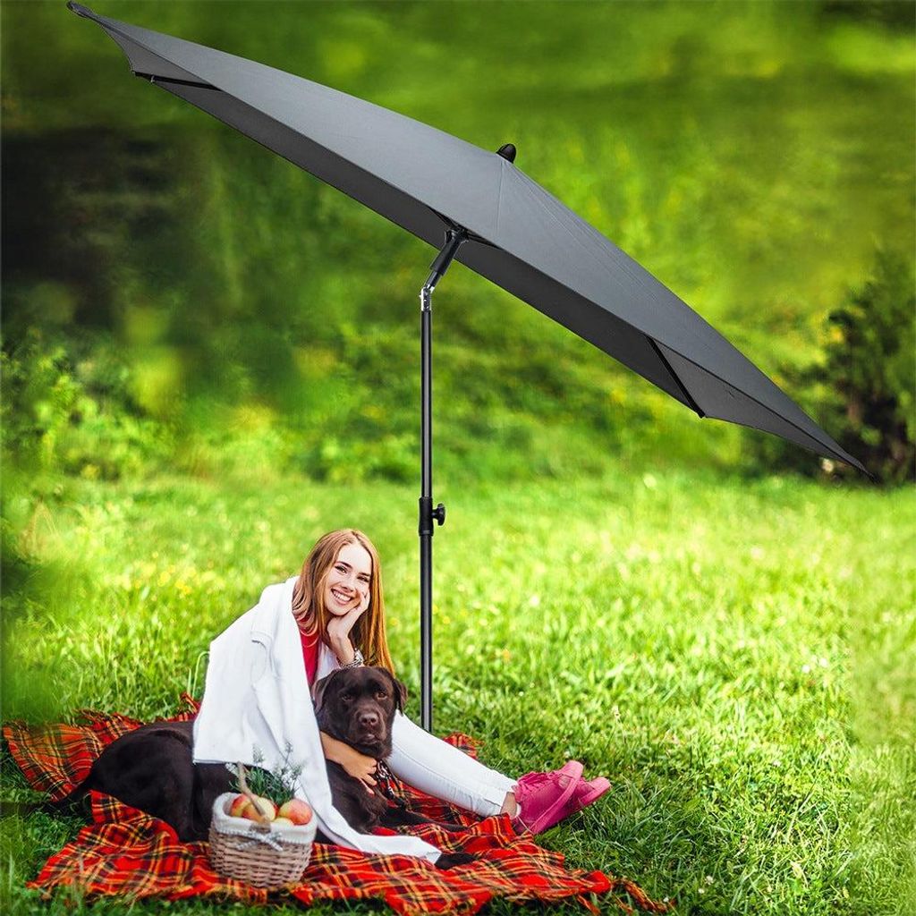 SPRINGOS Ombrellone Rettangolare Da Giardino, 195x122 Cm, Altezza 220 Cm, Colore Grigio, Con Manovella E Inclinazione Regolabile, 100% Poliestere
