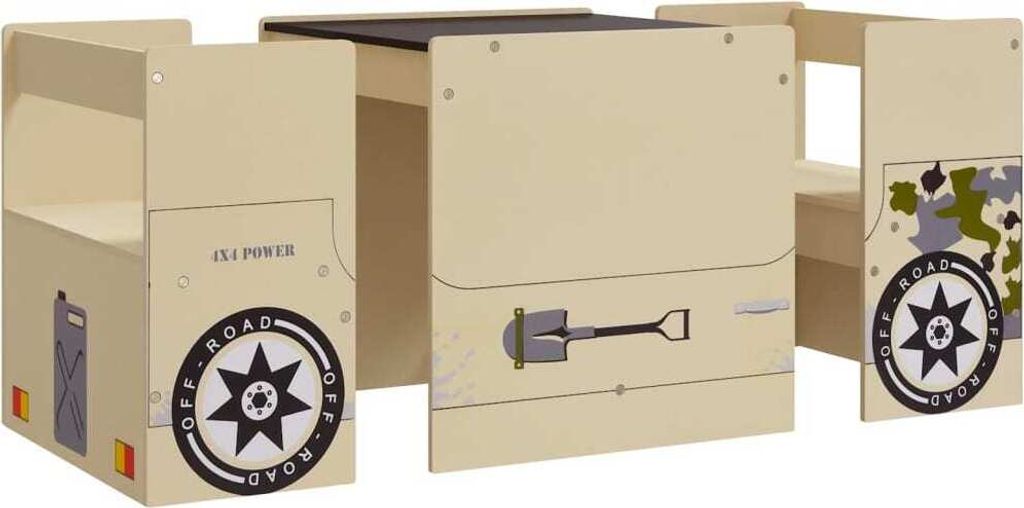 3-tlg. Kindertisch und Stuhl Set Geländewagen-Design MDF