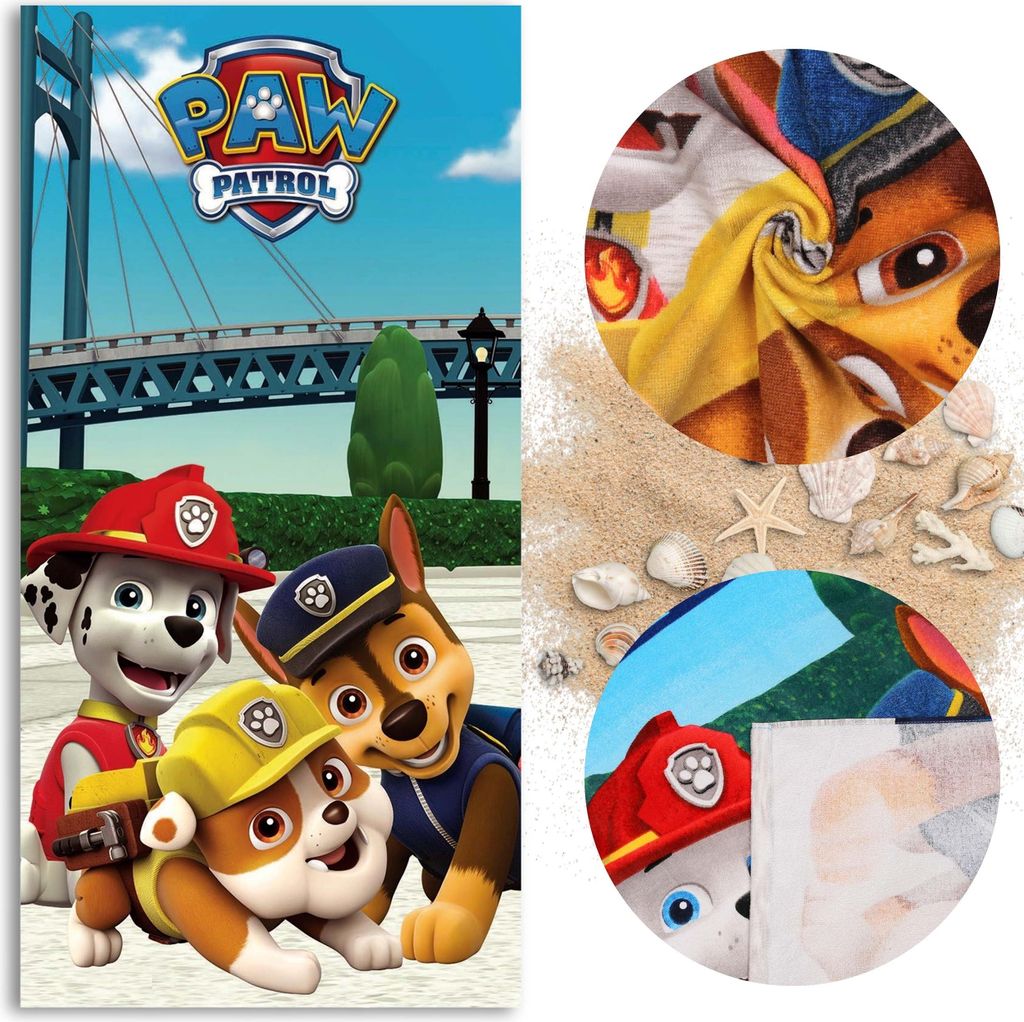 Paw Patrol Chase Marshall Rubble SCHNELLTROCKNENDES Strand und Badetuch für Kinder aus BAUMWOLLE 70x140 cm