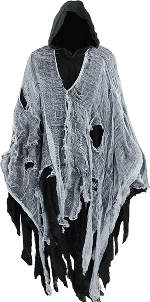 Halloween-Umhang mit Kapuze, Cosplay-Kostüm, langer Zaubererumhang mit unregelmäßigem Netz, Spukhaus, NPC-Requisiten, Halloween-Party-Zubehör