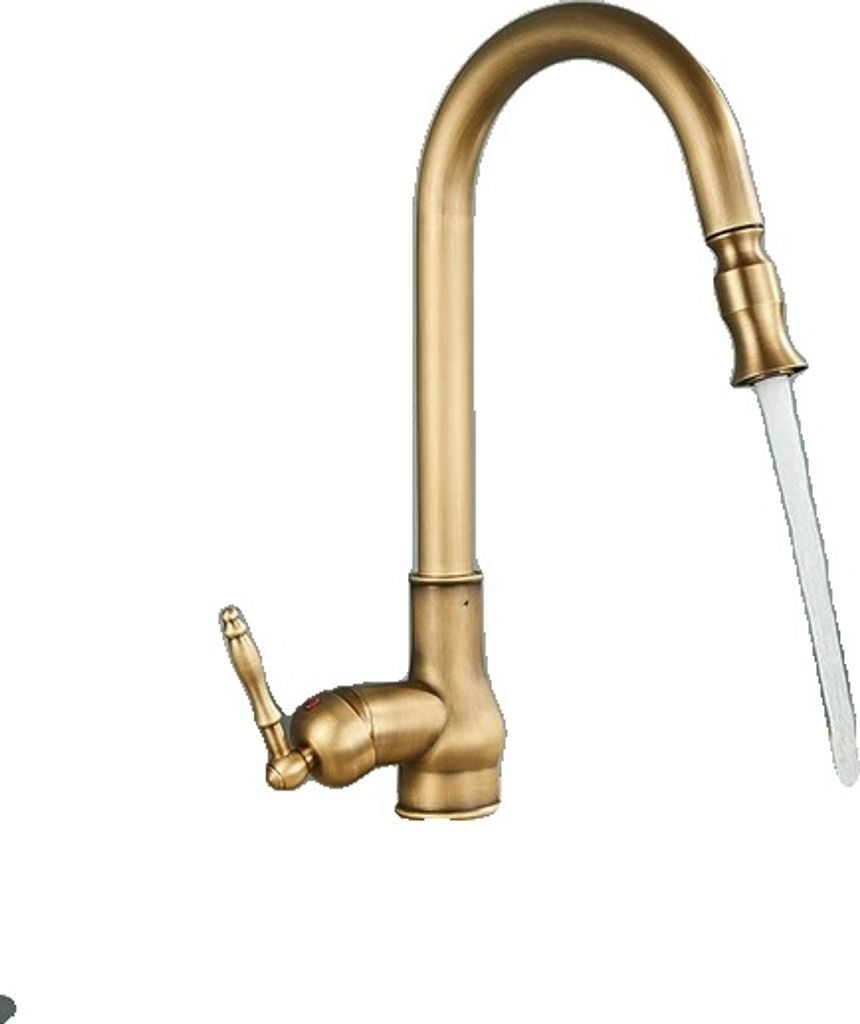 Rubinetto da cucina, ottone antico, estraibile, comando a Immagine del prodotto 