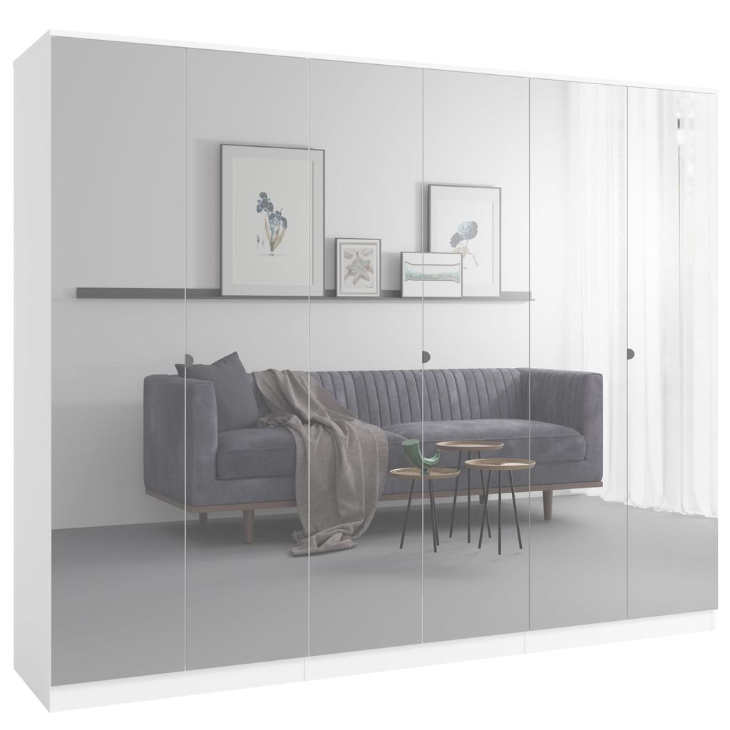 Kleiderschrank zum Schlafzimmer für Kleidung mit Spiegel, Höhe: 200cm, Breite: 240 cm, Weiß