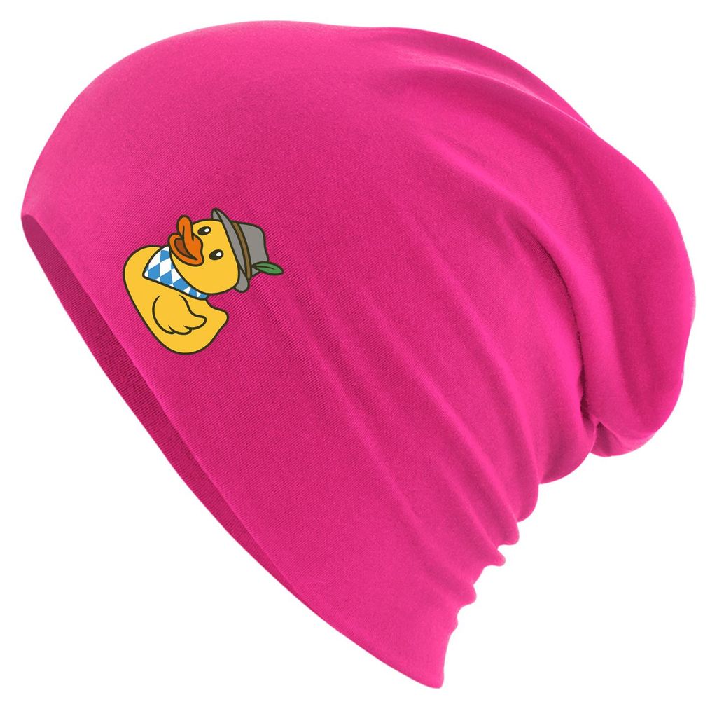 Huuraa Beanie Quietscheente Bayern Gummiente Fuchsia One Size Baumwolle und Elasthan Mütze Geschenkidee