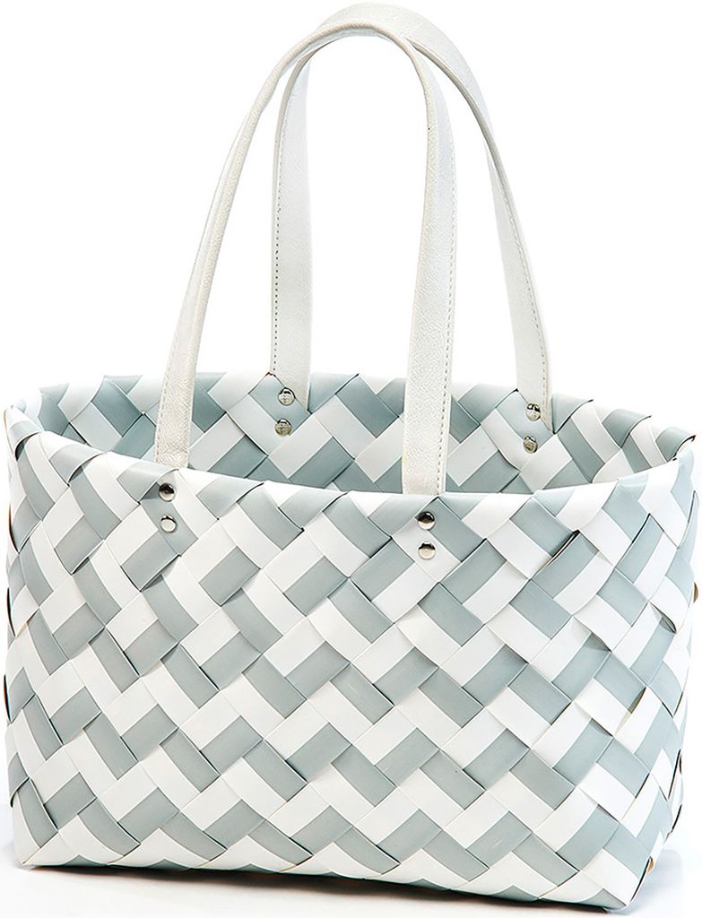 Kobolo Einkaufstasche ZIGZAG XL geflochten Kunststoff - Shopper Tasche Einkaufskorb Damentasche Umhängetasche Handtasche Schultertasche Korb Körbe