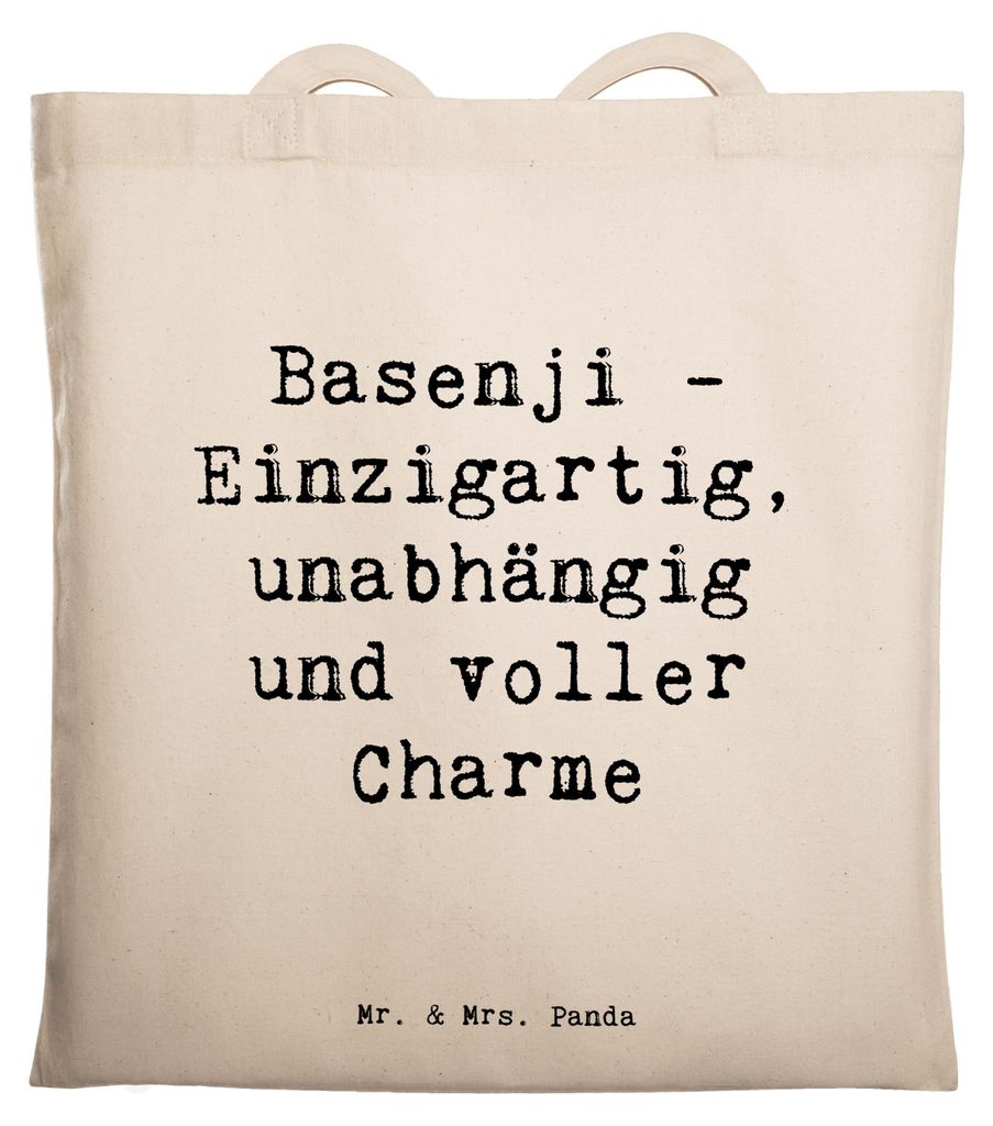 Mr. & Mrs. Panda Tote Bag Spruch Basenji Charme - Transparent - Geschenk, totebag, Hundefreund, Hunderassen Charakter, aktive Familie, Eigenschafte...