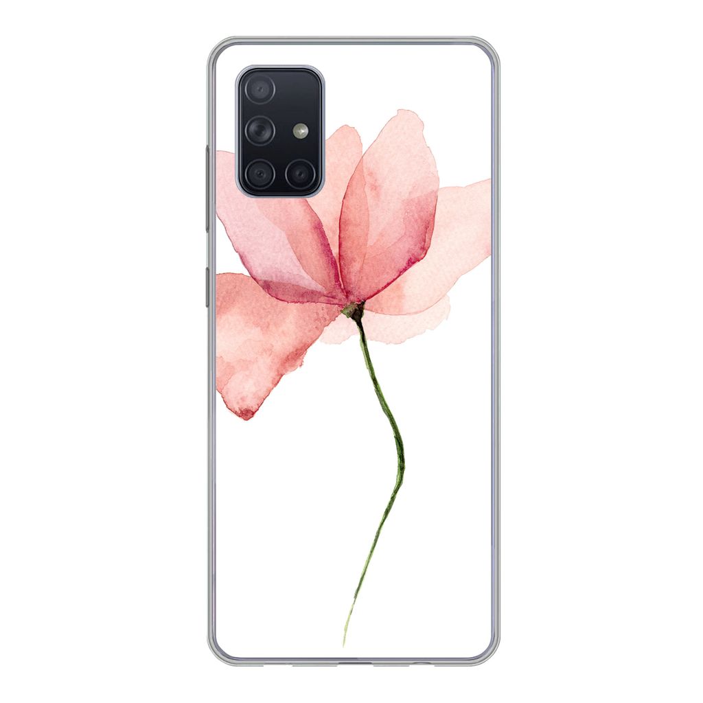 MuchoWow Handyhülle Schutzhülle Hülle für Samsung Galaxy A51 Blumen - Aquarell - Rosa Silikon Softcase Handy Hülle - Schutzabdeckung