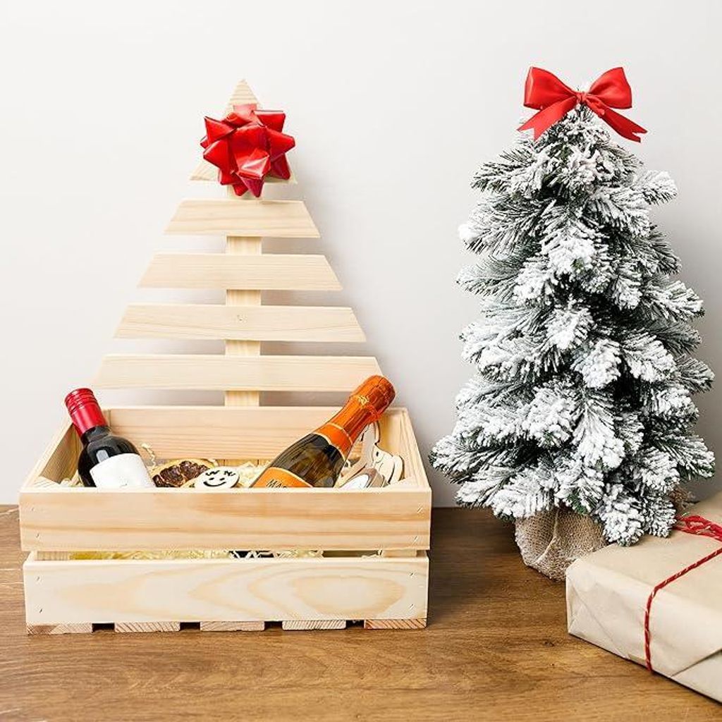 Creative Deco Holzkiste mit Weihnachtsbaum - Holzbox Adventskalender Kiste
