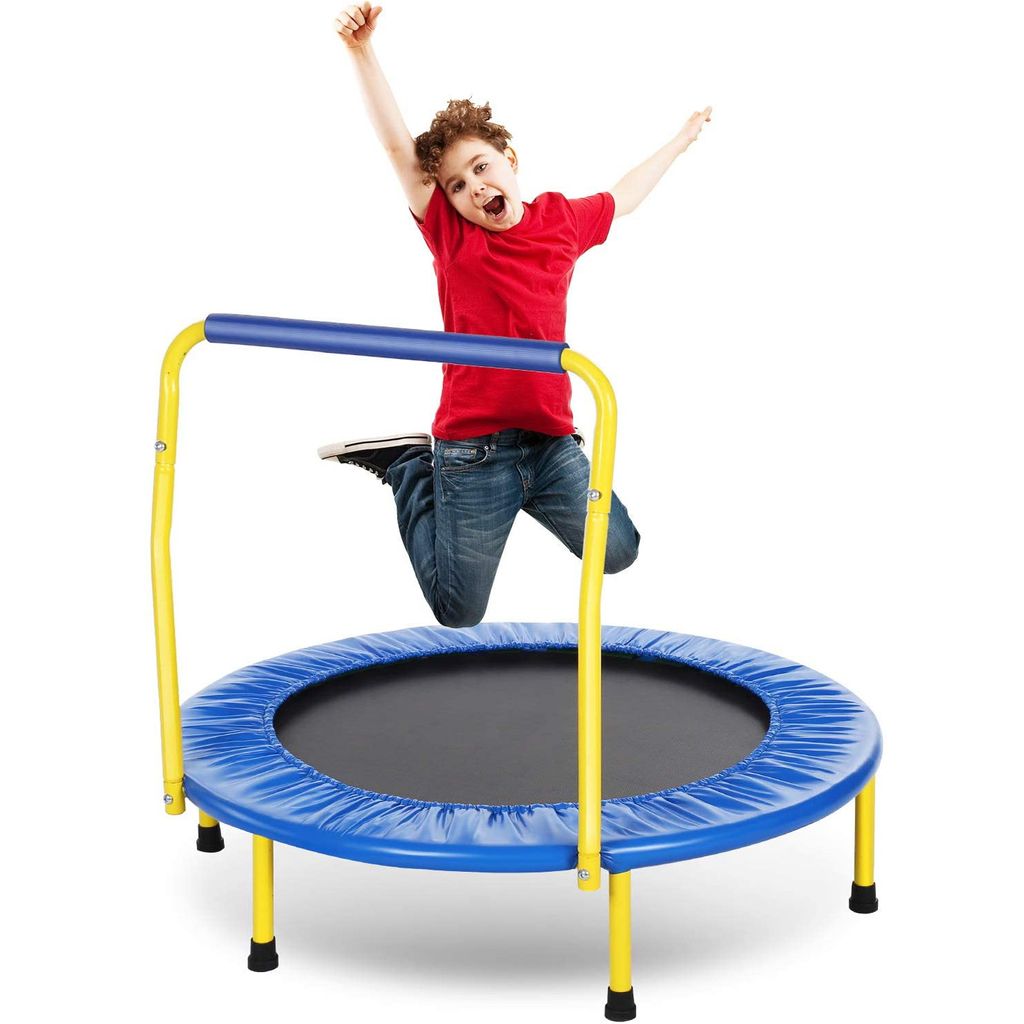 Trampolin Kinder 36'' Klappbar Fitness Kindertrampolin mit Haltegriff Bis 75kg