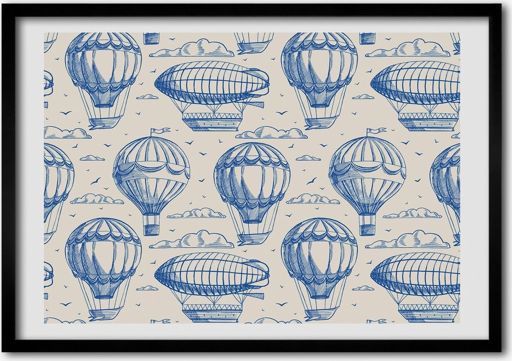 Bild - Bilder - Bilderrahmen - 70 cm x 50 cm - MDF-Rahmen, Wandkunst Ballone und Luftschiffe
