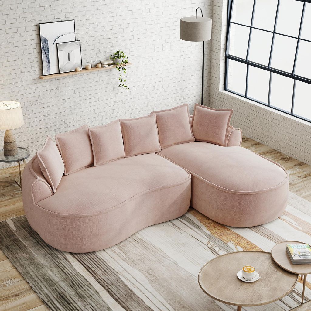 L-förmiges frameless Modulsofa, Chenille Cloud Sofa mit tiefer Sitzfläche, moderne Chaiselongue, extra groß, inklusive Kissen, Wohnzimmer-Ecksofa