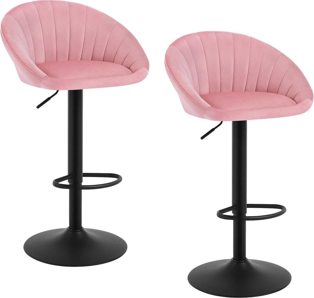 Barhocker 2er-Set - Küchen-Barstuhl - Höhenverstellbar - 360° Drehbar - Ergonomische Rückenlehne - Metallgestell - Rosa Samt