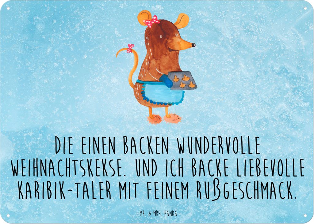 Mr. & Mrs. Panda Wandbild Maus Kekse DIN A3 - Eisblau - Geschenk, Retro Blechschild, Winter, Türschild, Weihnachten, Weihnachtsbäckerei, tafel, B...