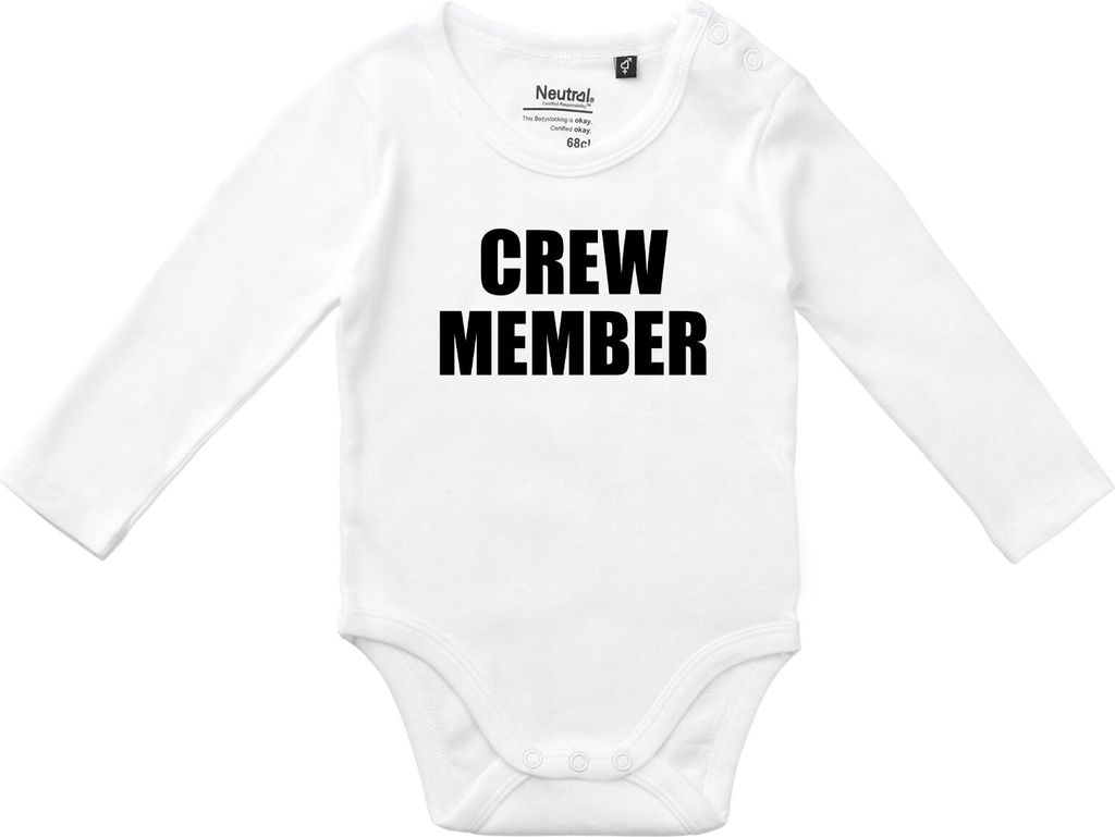 Huuraa Baby Body Crew Member Schriftzug 80 White Baumwolle Fairtrade Langarmbody Geschenkidee