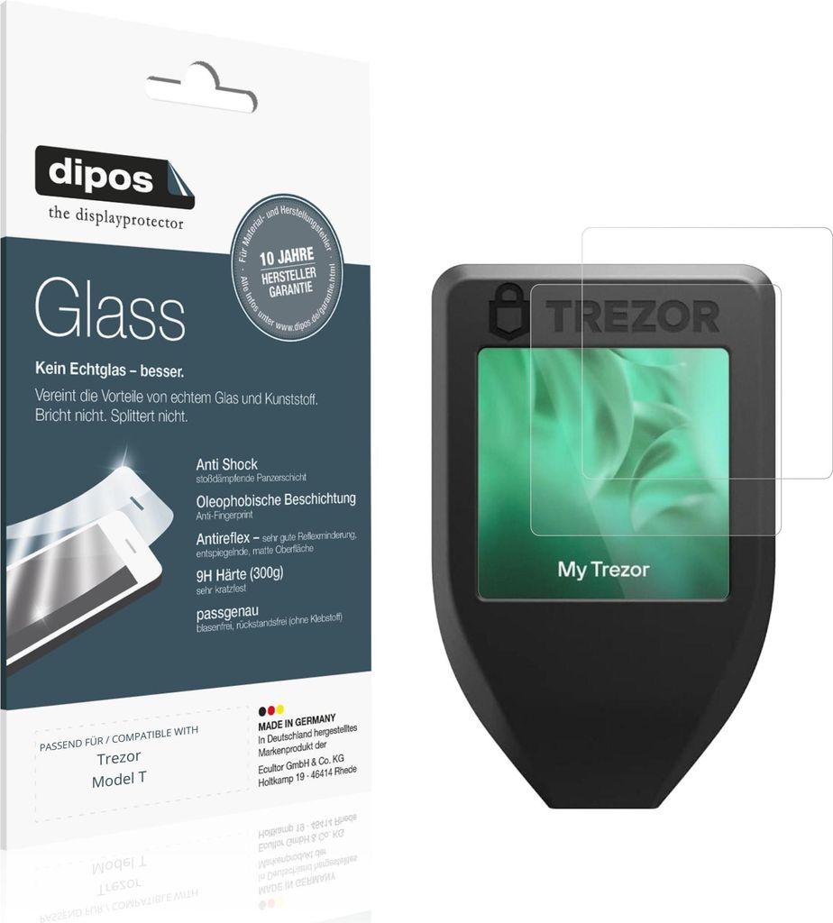 2x Schutzfolie für Trezor Model T matt - Anti-Shock 9H Folie dipos Glass Kunststoffglas